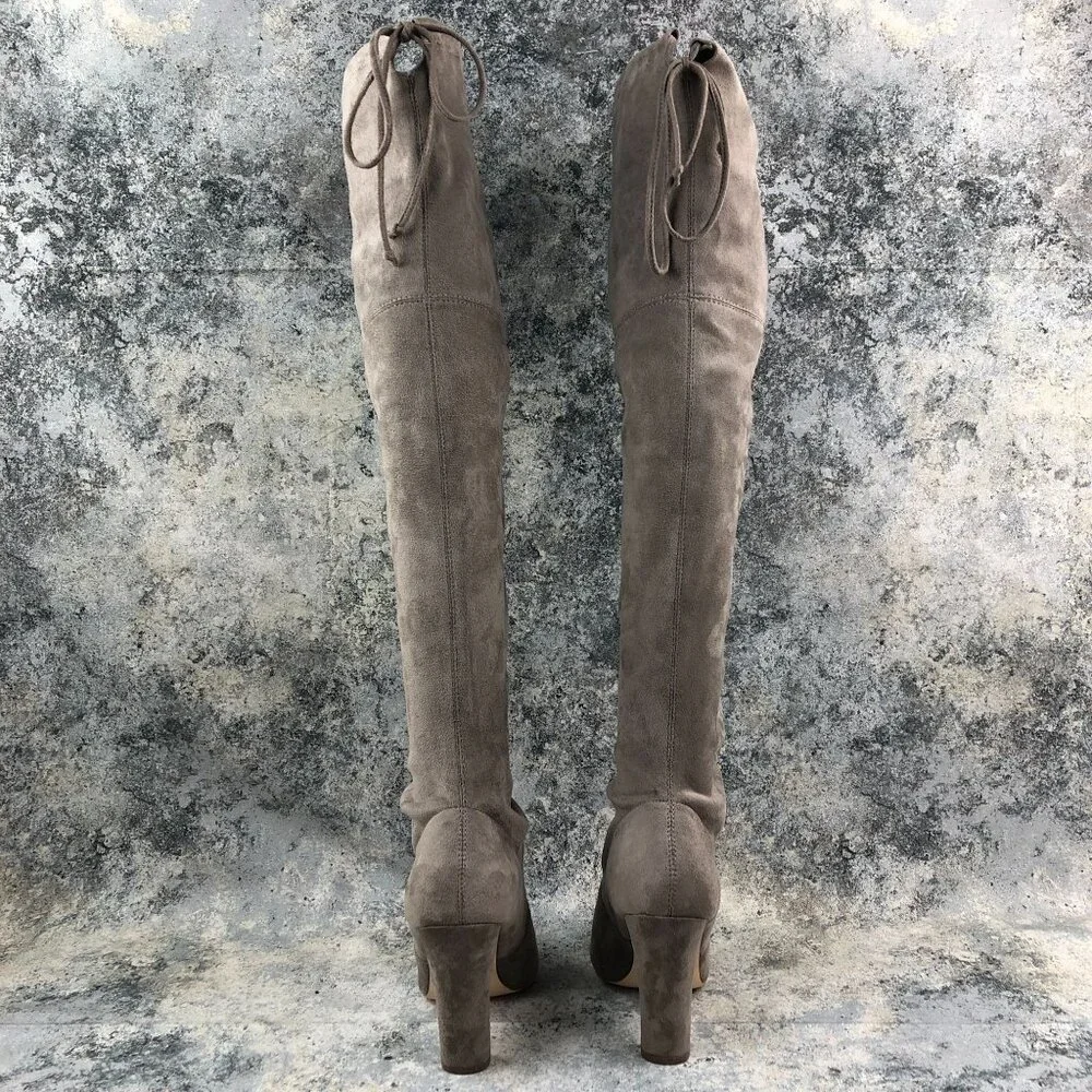 Steve Madden Women's Size 7.5M Grandeal Brown Textile Tie Back Heeled OTK Boots